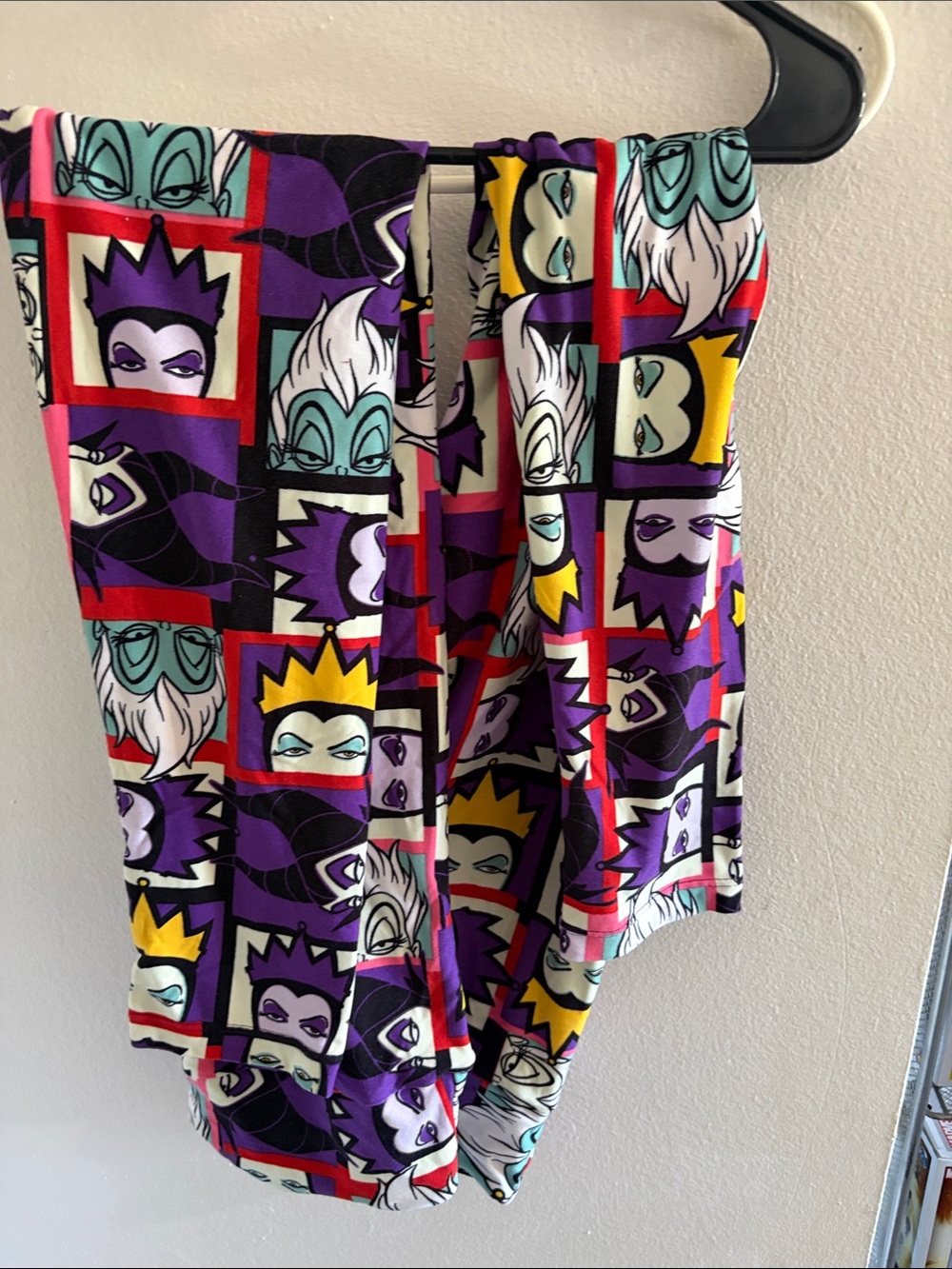 LuLaRoe Purple Graphic Lounge Pants with Multicolor Villain Print